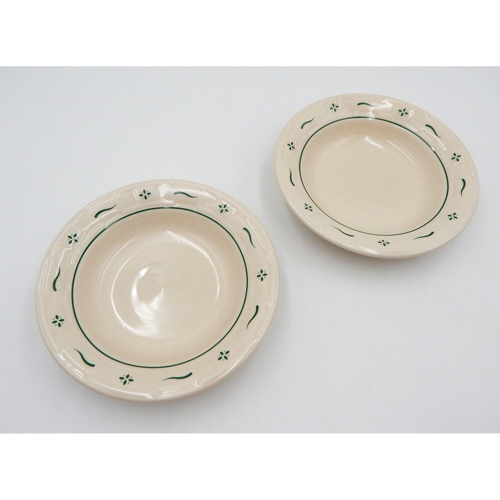 Longaberger Pottery Woven Traditions 8 Inch Rim Soup Bowl Heritage Green Set/2